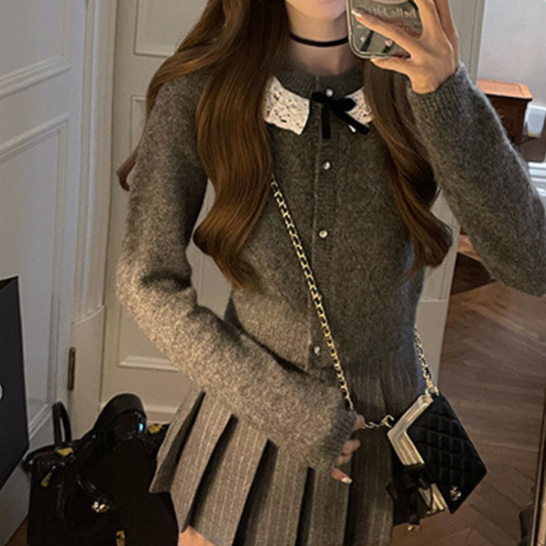 【Ranking16位】lace collar knit sweater lf2728