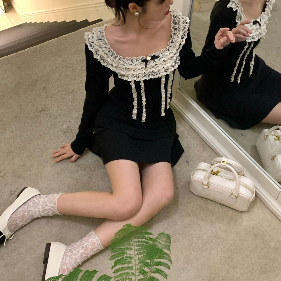 lace ruffle lovely tops lf3116