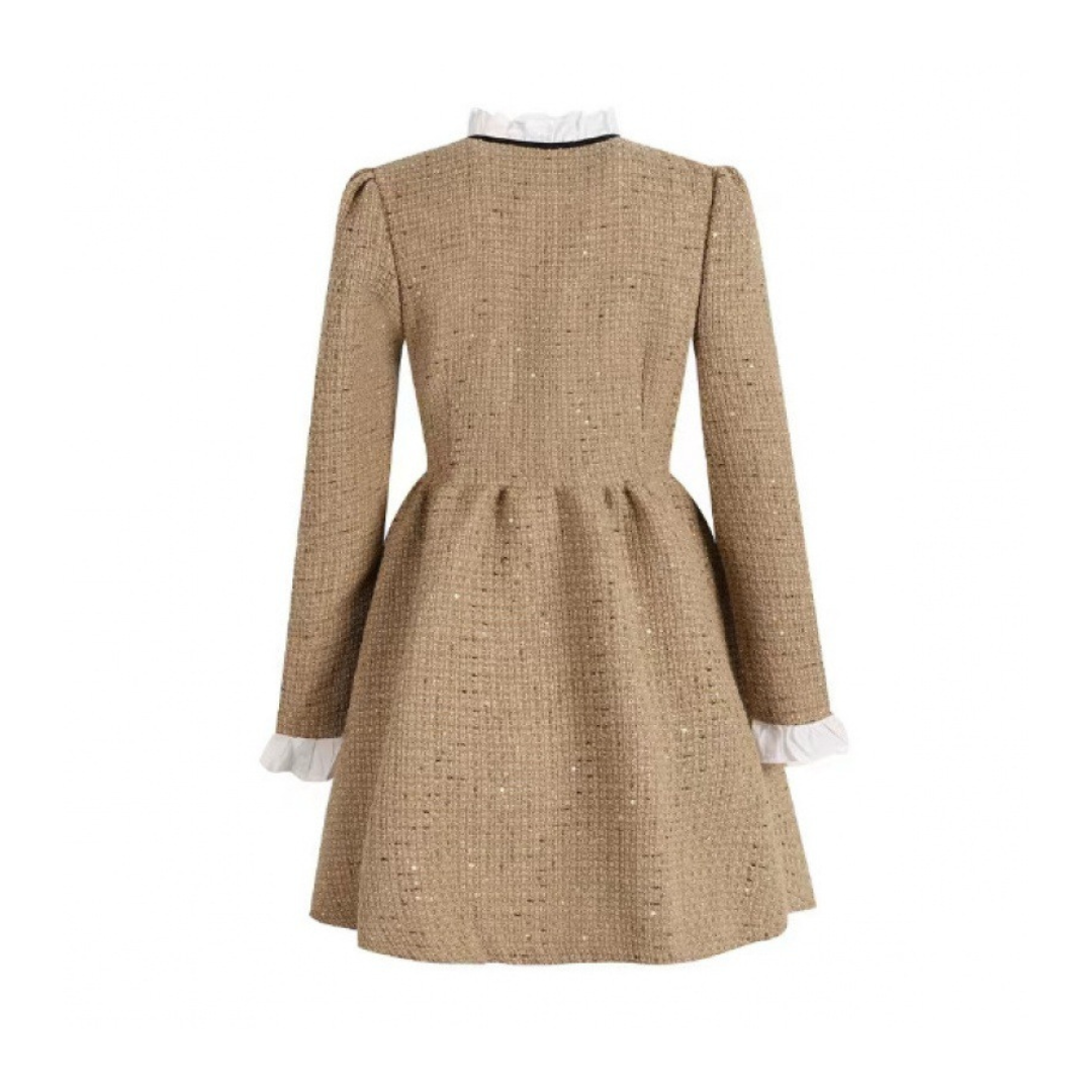 frill ribbon tie tweed onepiece lf2558
