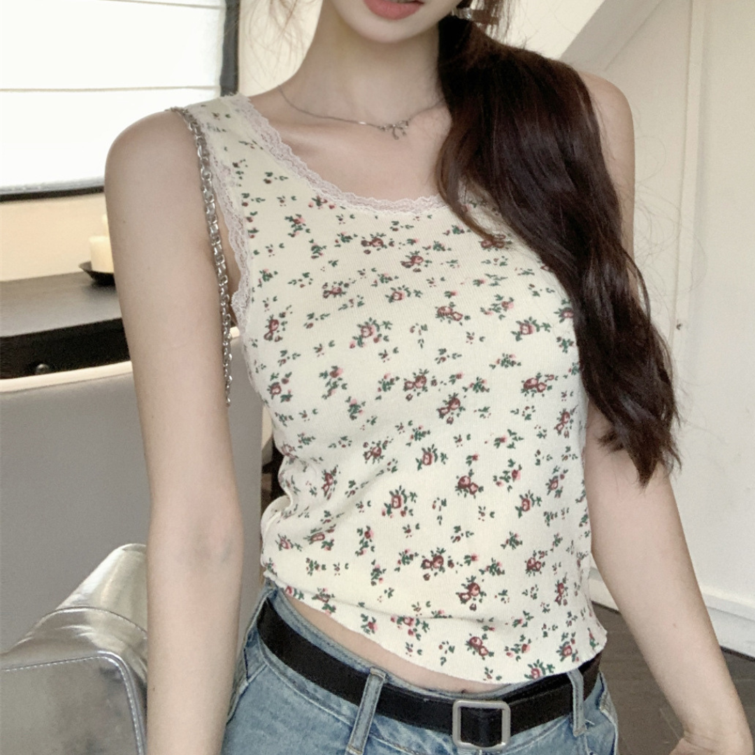 【即納】floral lace sleeveless tops lf3227
