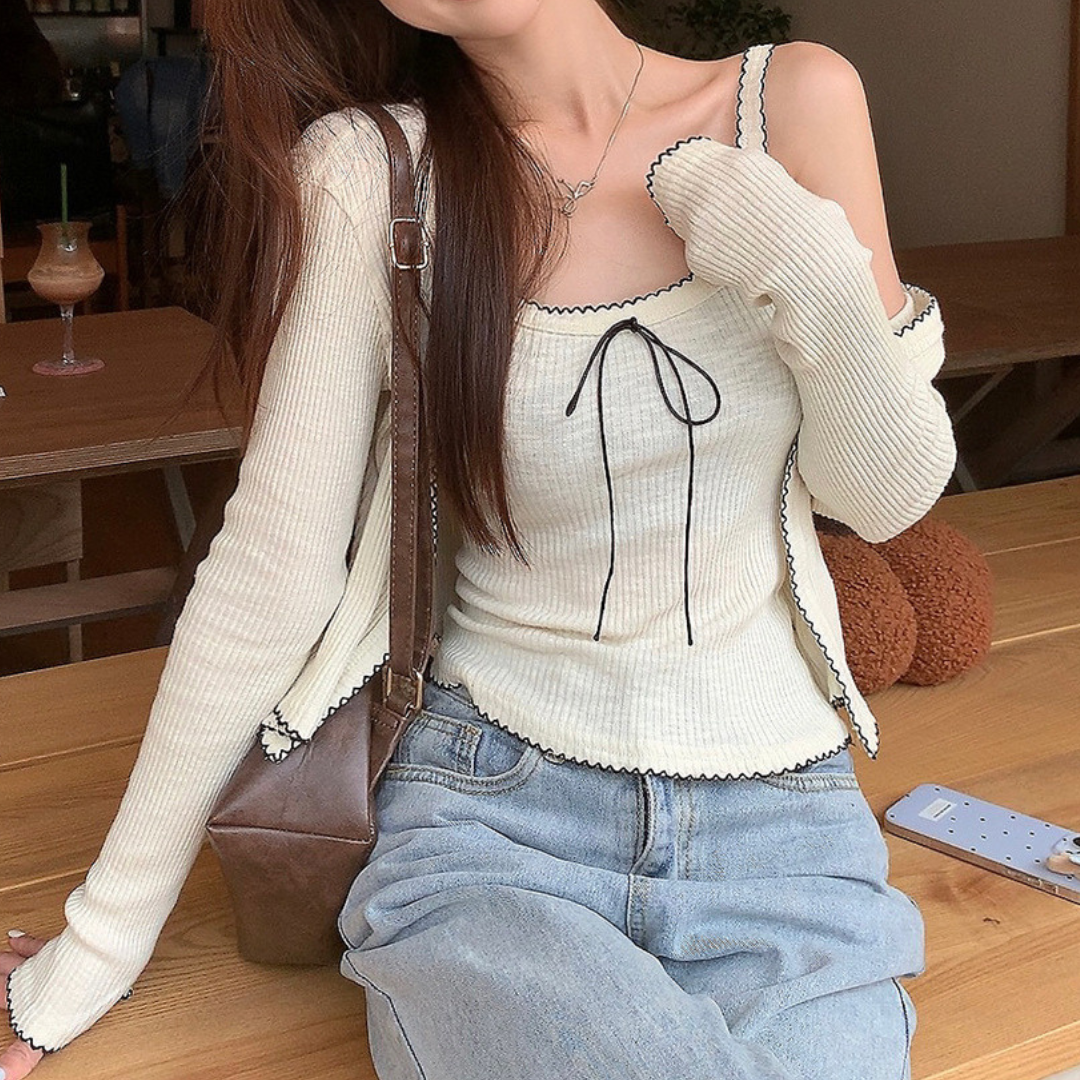 ribbon cami long sleeve cardigan lf3193