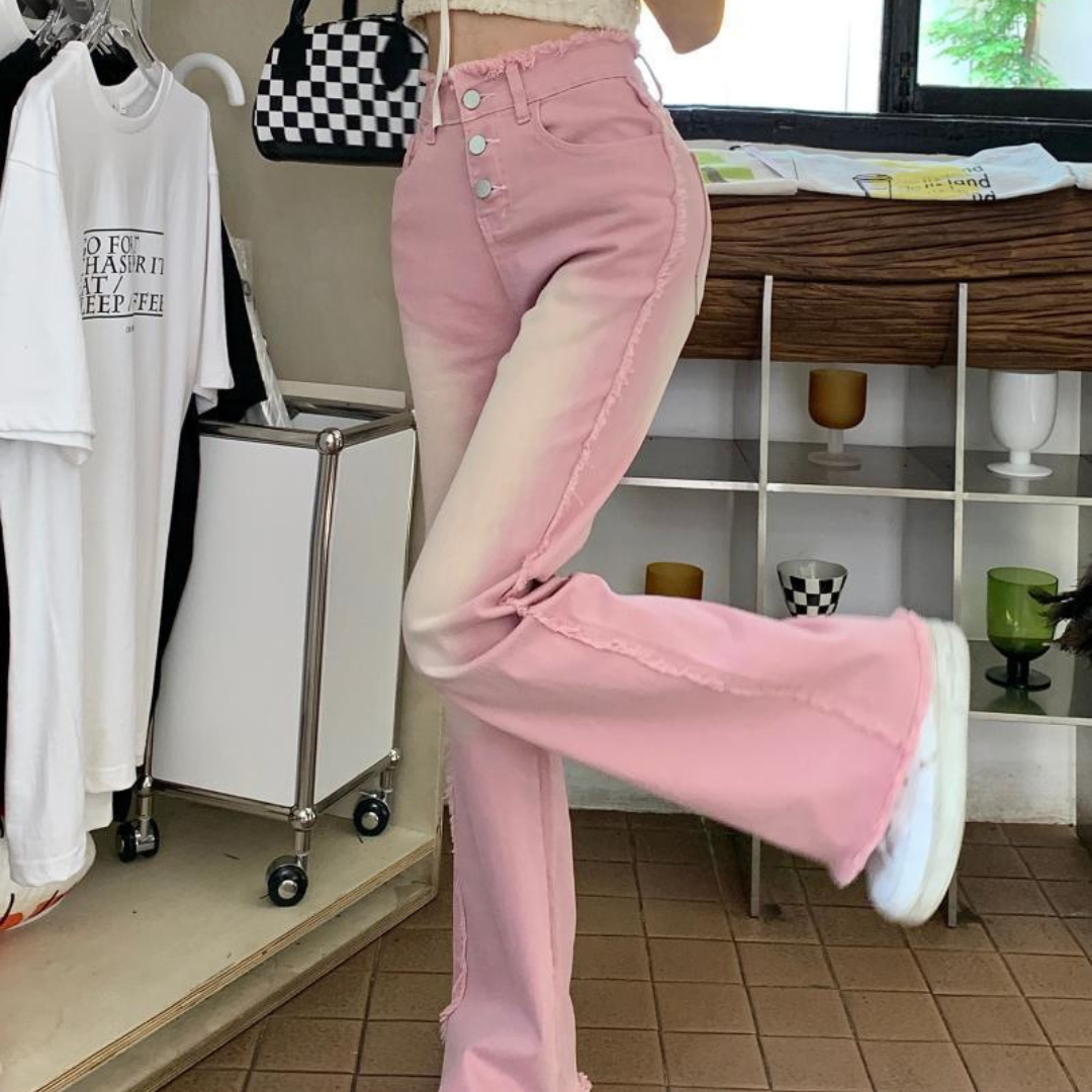 pink flare denim pants lf3095