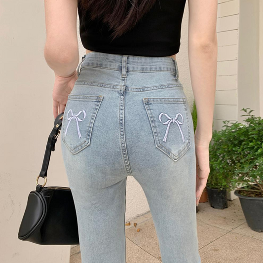 ribbon embroidery flare denim lf3234