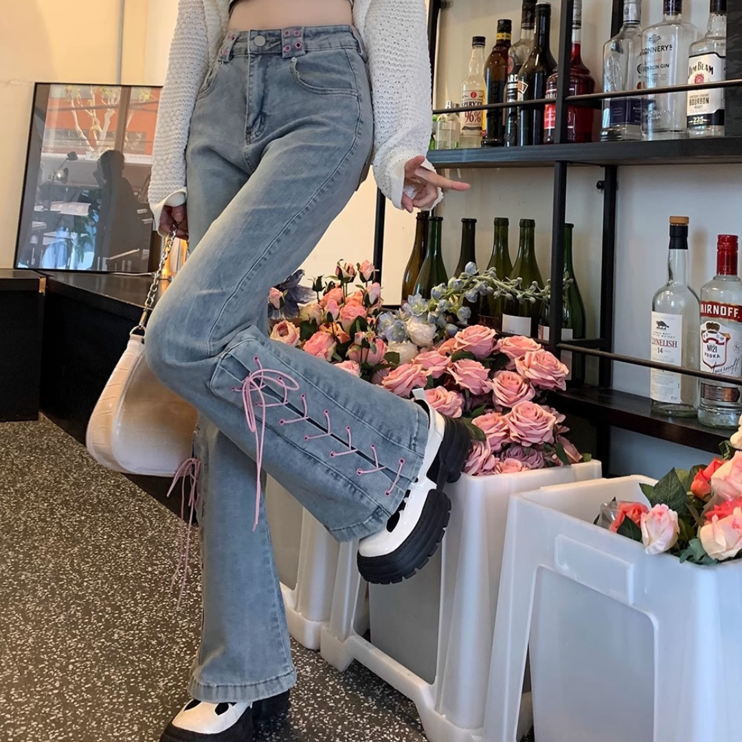 lace up flare denim lf2964