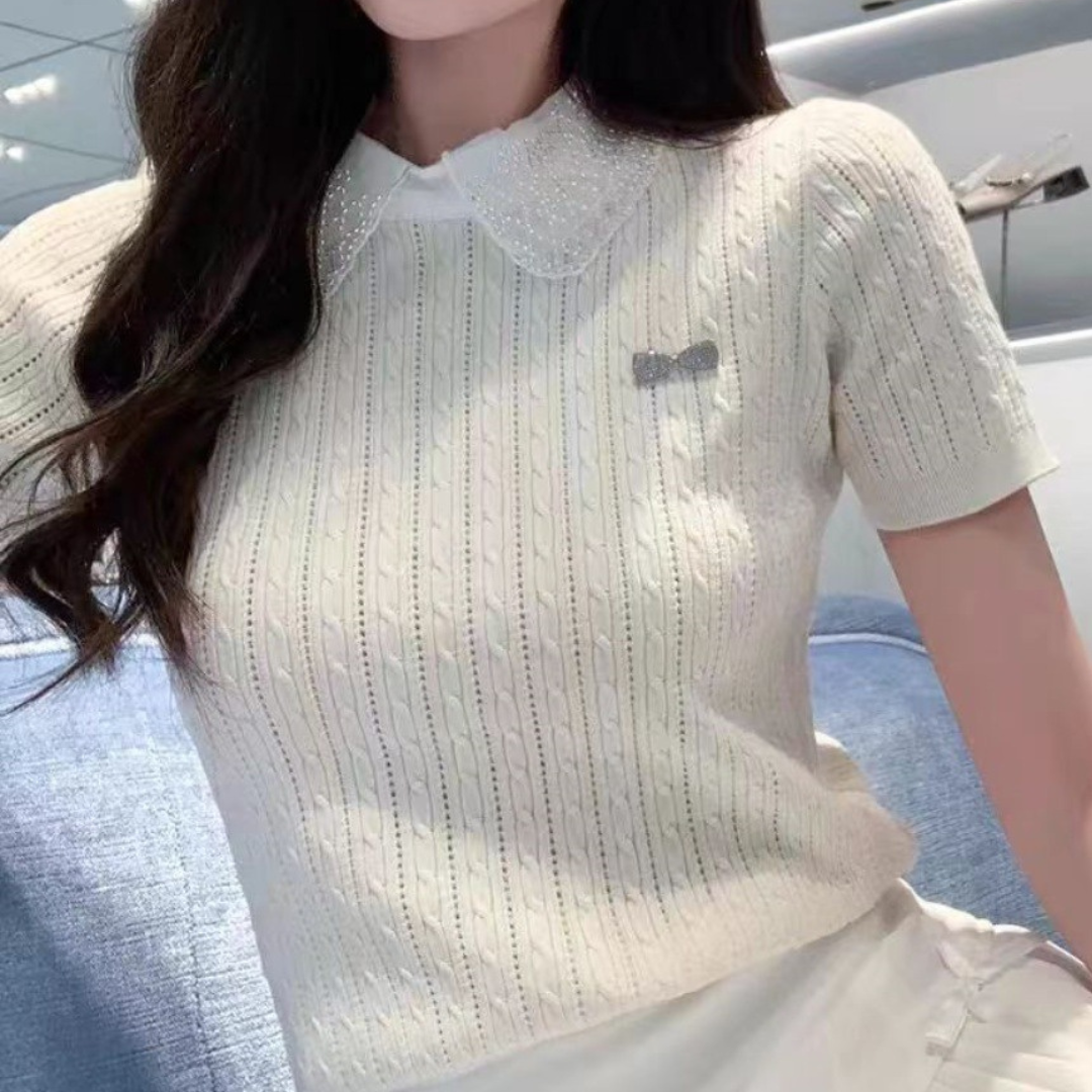 sparkly collar short sleeve knit lf3287