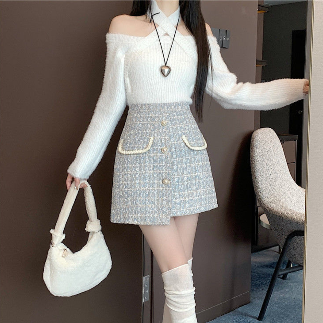 【Ranking14位】Tweed front pocket miniskirt lf2700