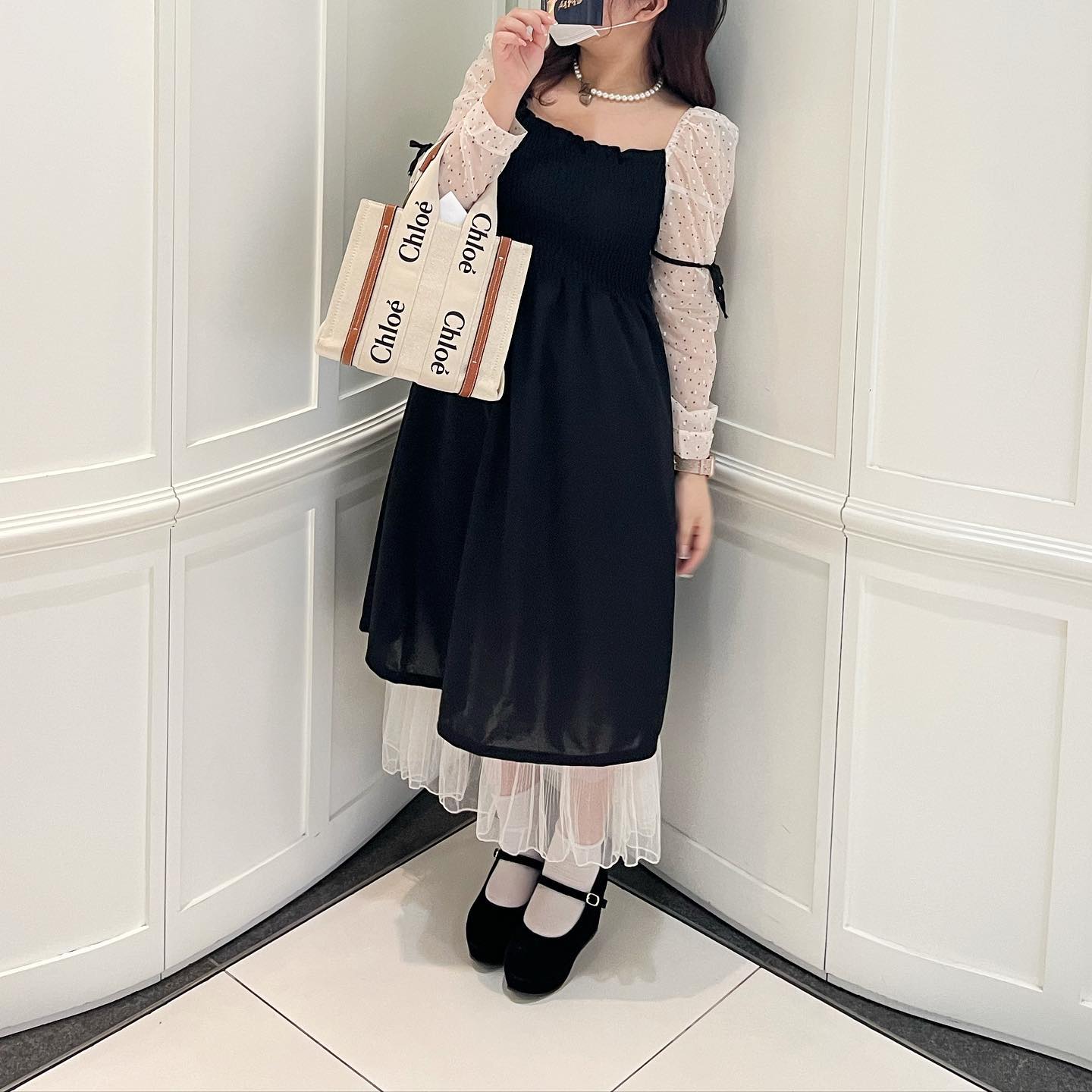 dot and ribbon sleeve onepiece lf2530