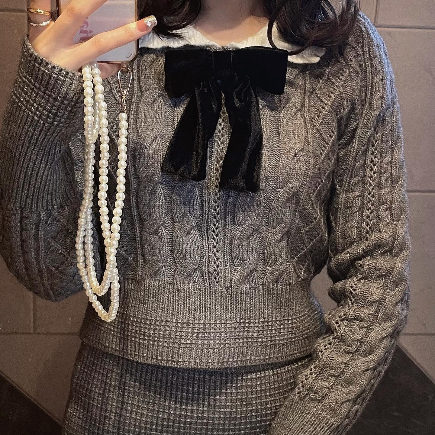 point ribbon girly knit setup lf2566