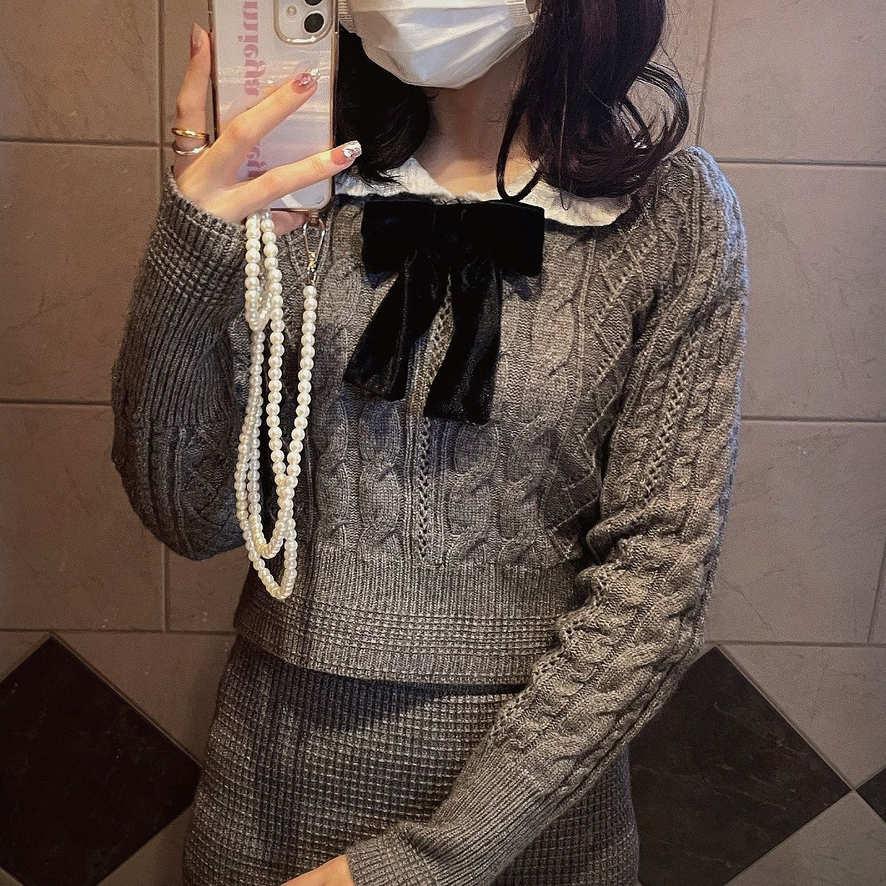 point ribbon girly knit setup lf2566