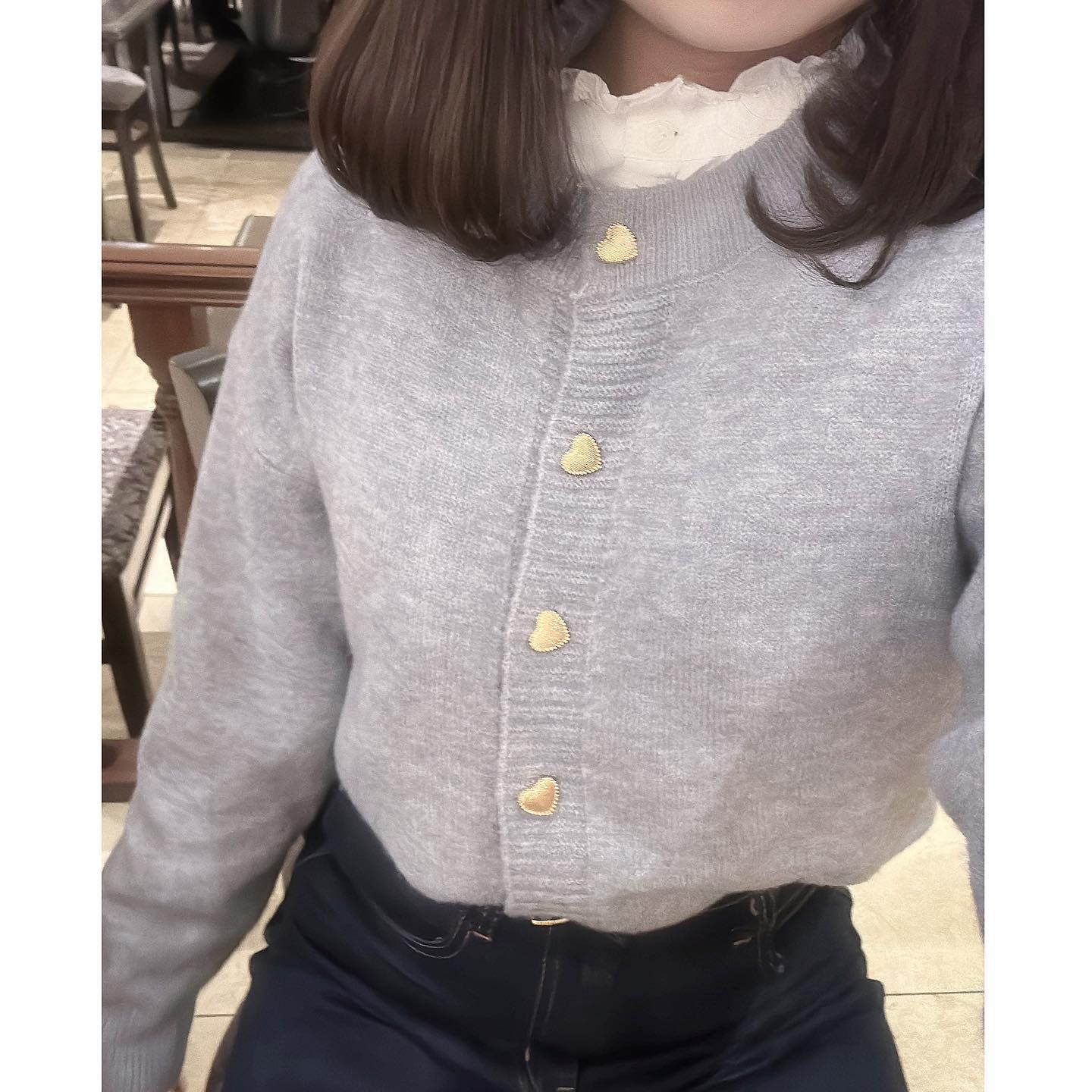 pale color heart button knit cardigan lf2535