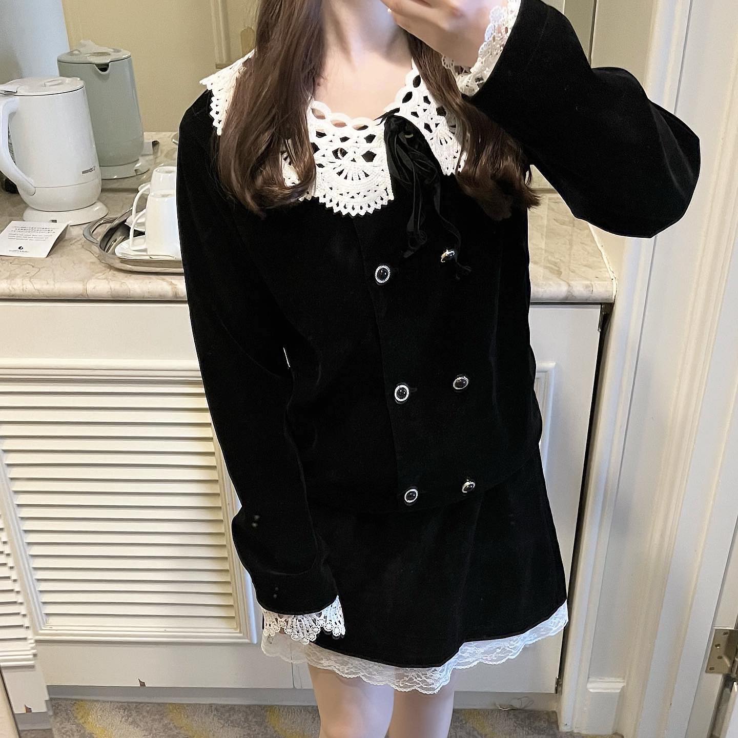 【Ranking6位】lace collar double button setup lf2532
