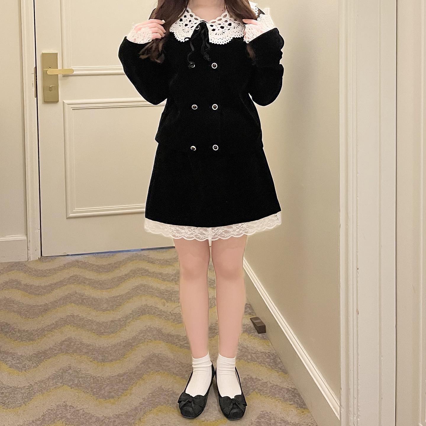 【Ranking6位】lace collar double button setup lf2532