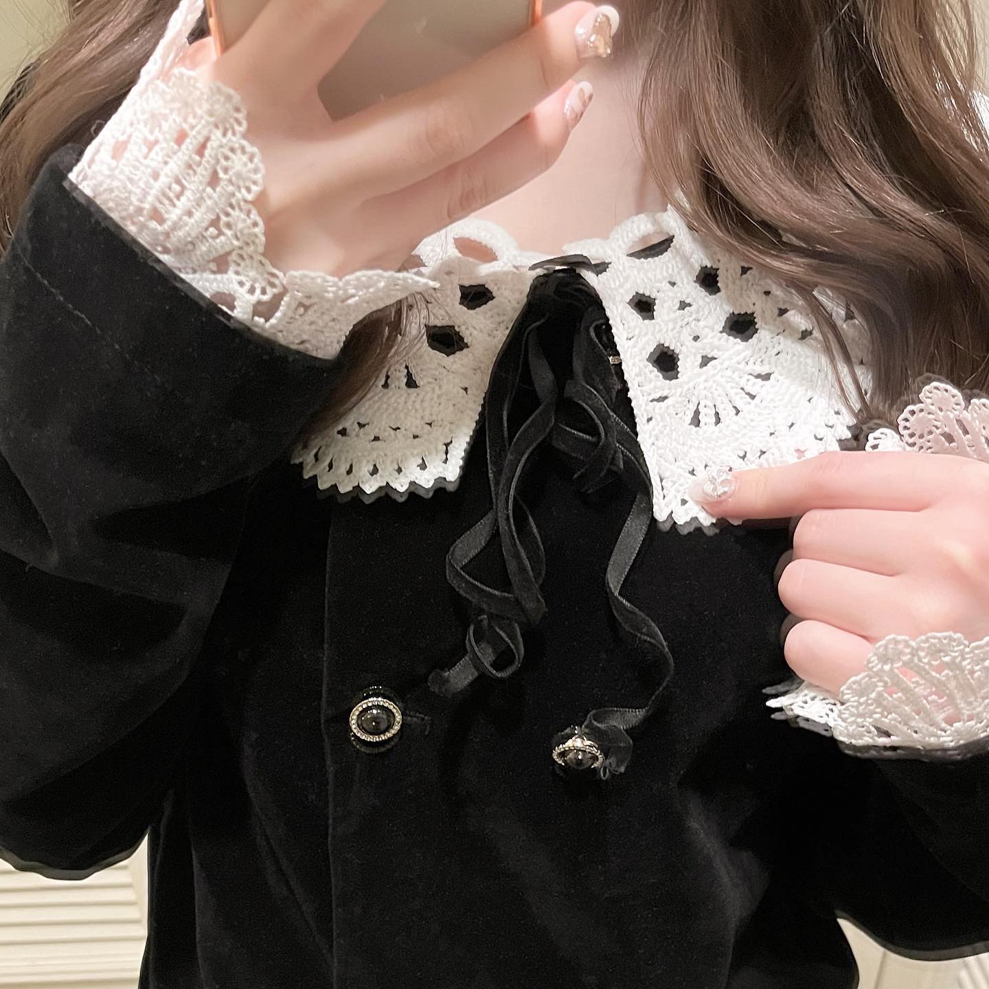 【Ranking6位】lace collar double button setup lf2532