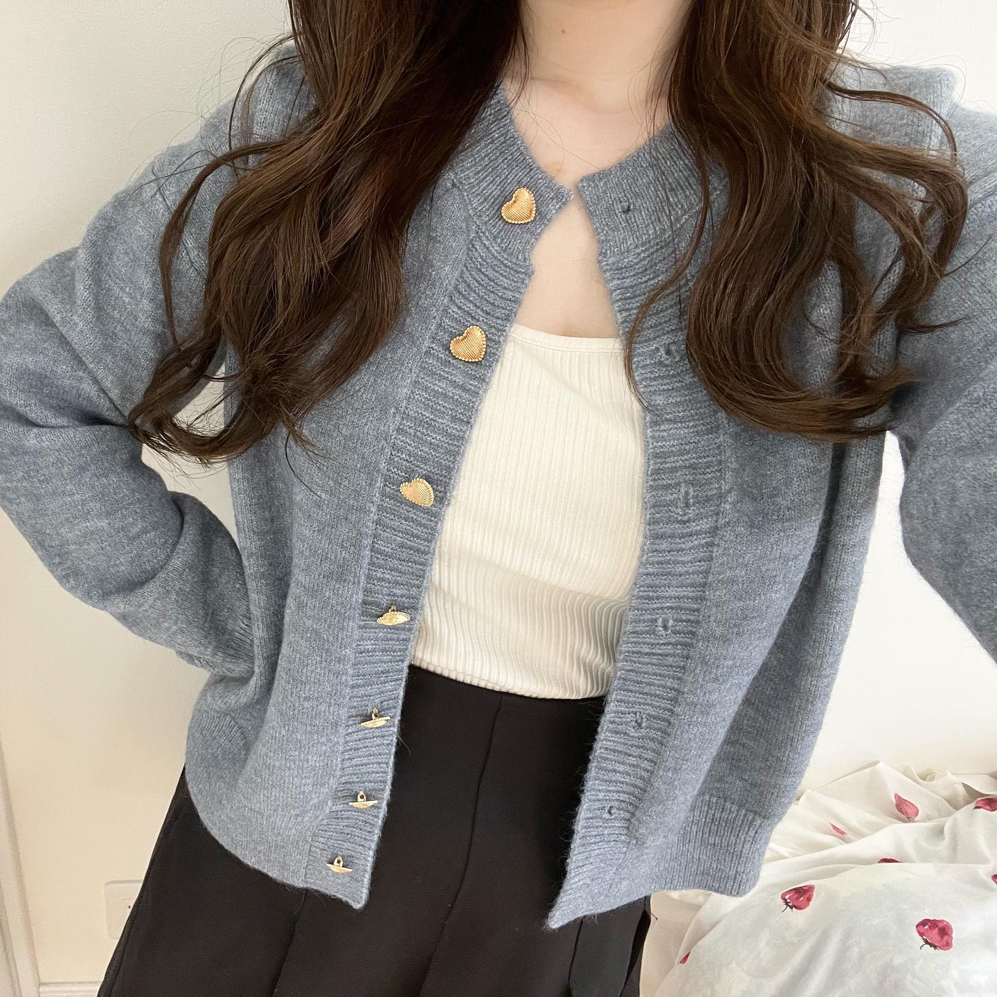 【即納】pale color heart button knit cardigan lf-s1017