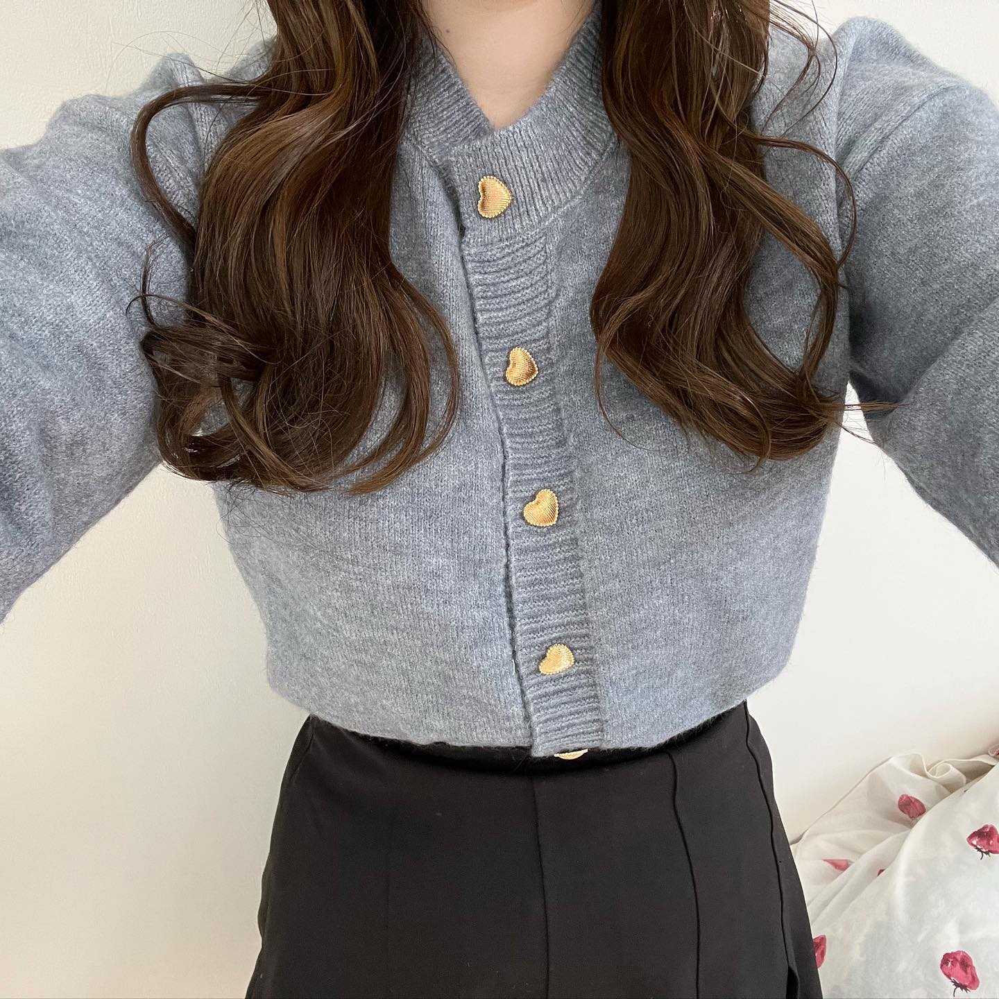 【即納】pale color heart button knit cardigan lf-s1017