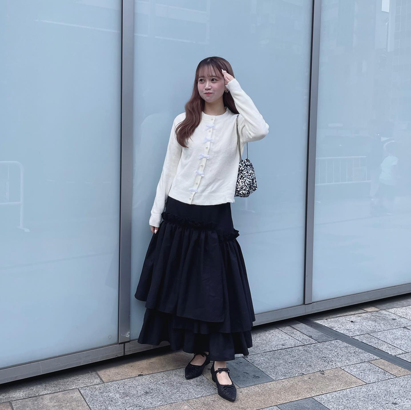 pearl and ribbon knit cardigan lf1756