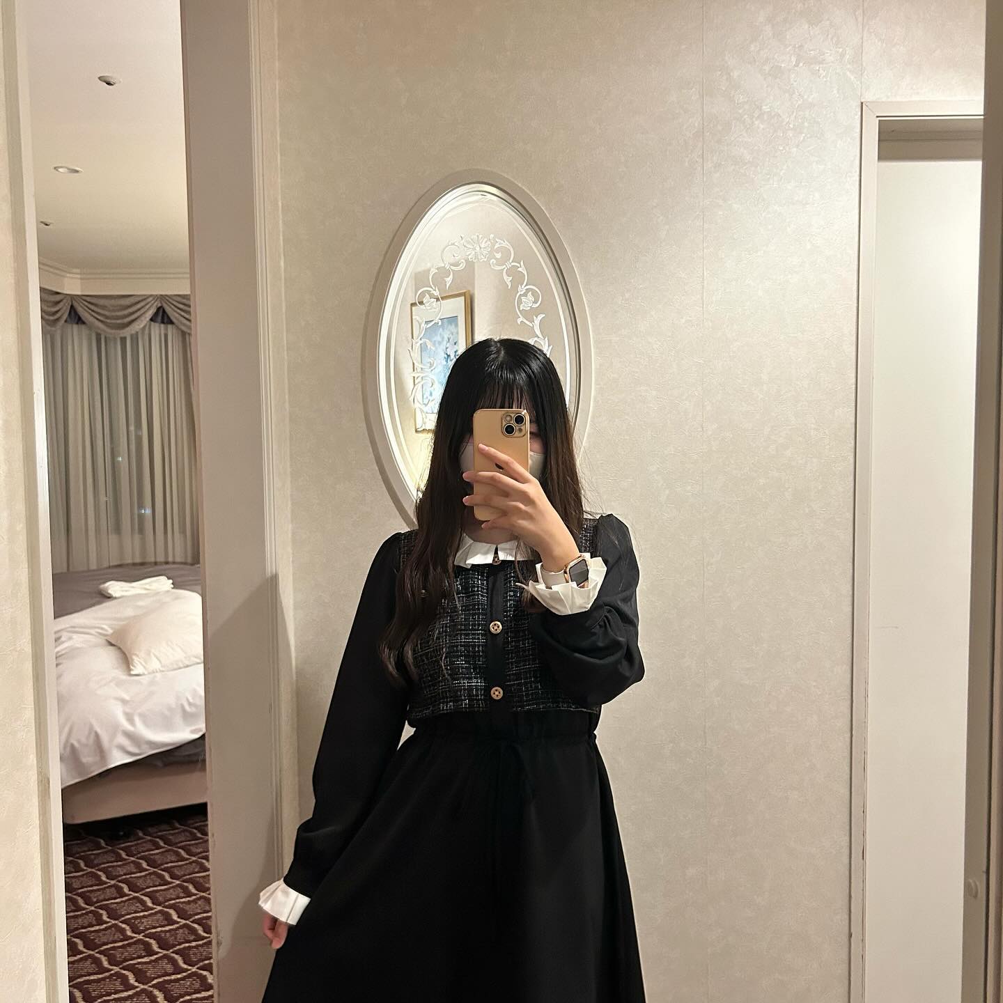 frill tweed long onepiece lf2551