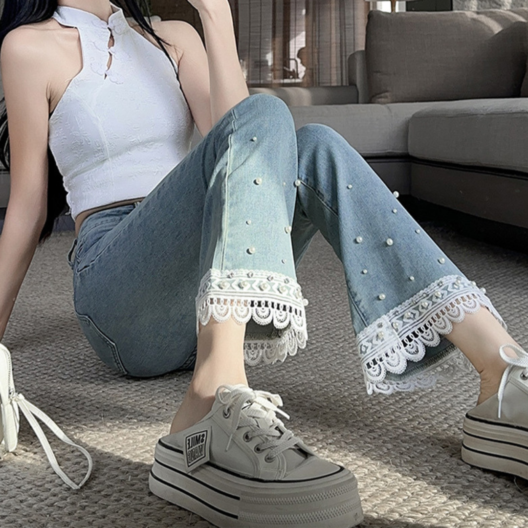 hem lace pearl denim lf3249
