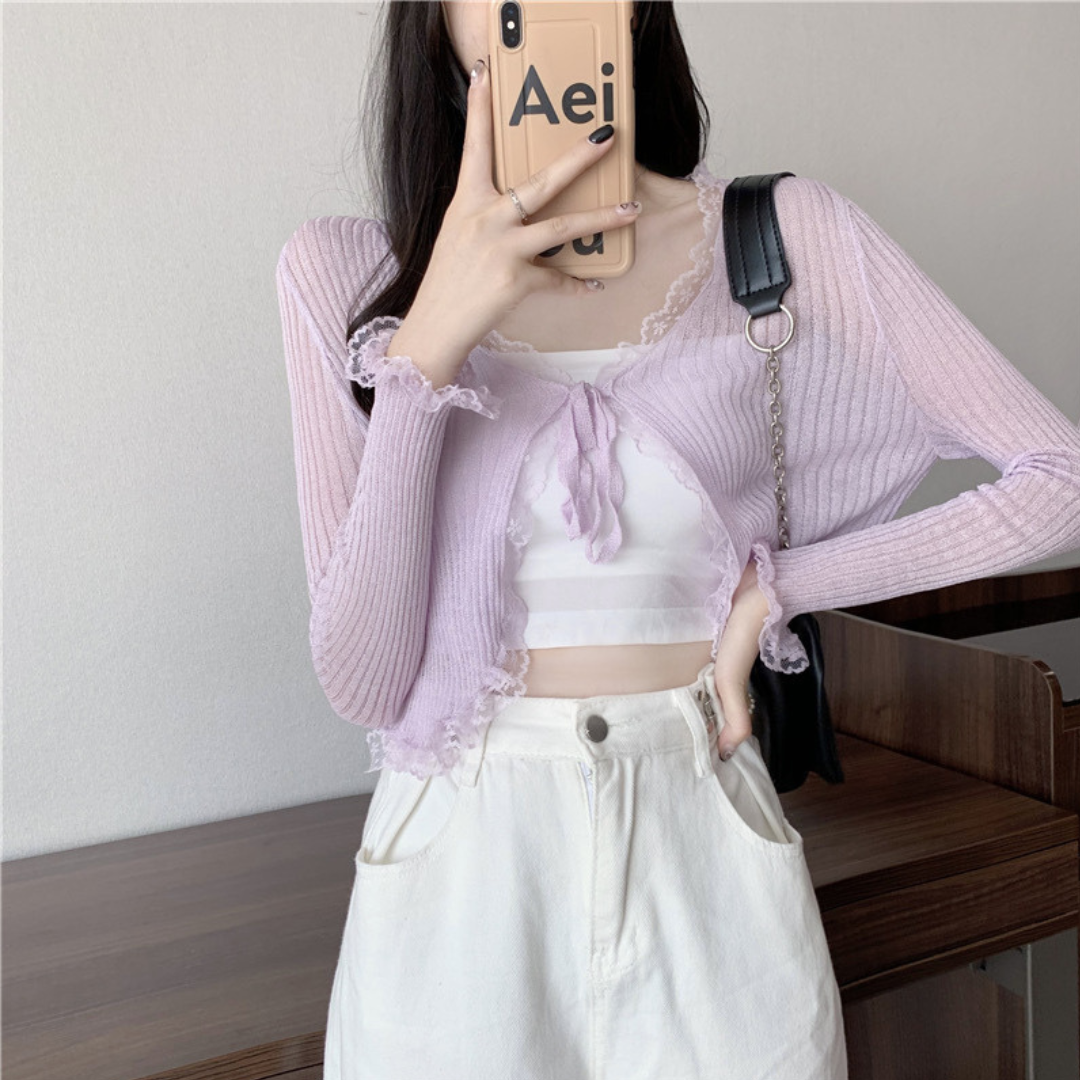 transparent lace cardigan lf2960
