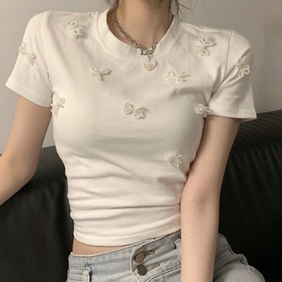 【即納】pearl ribbon t-shirt lf3000