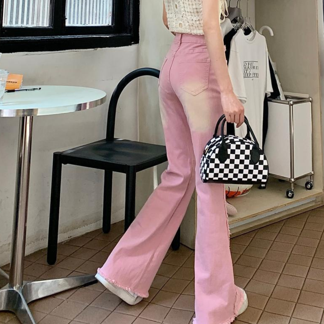 pink flare denim pants lf3095