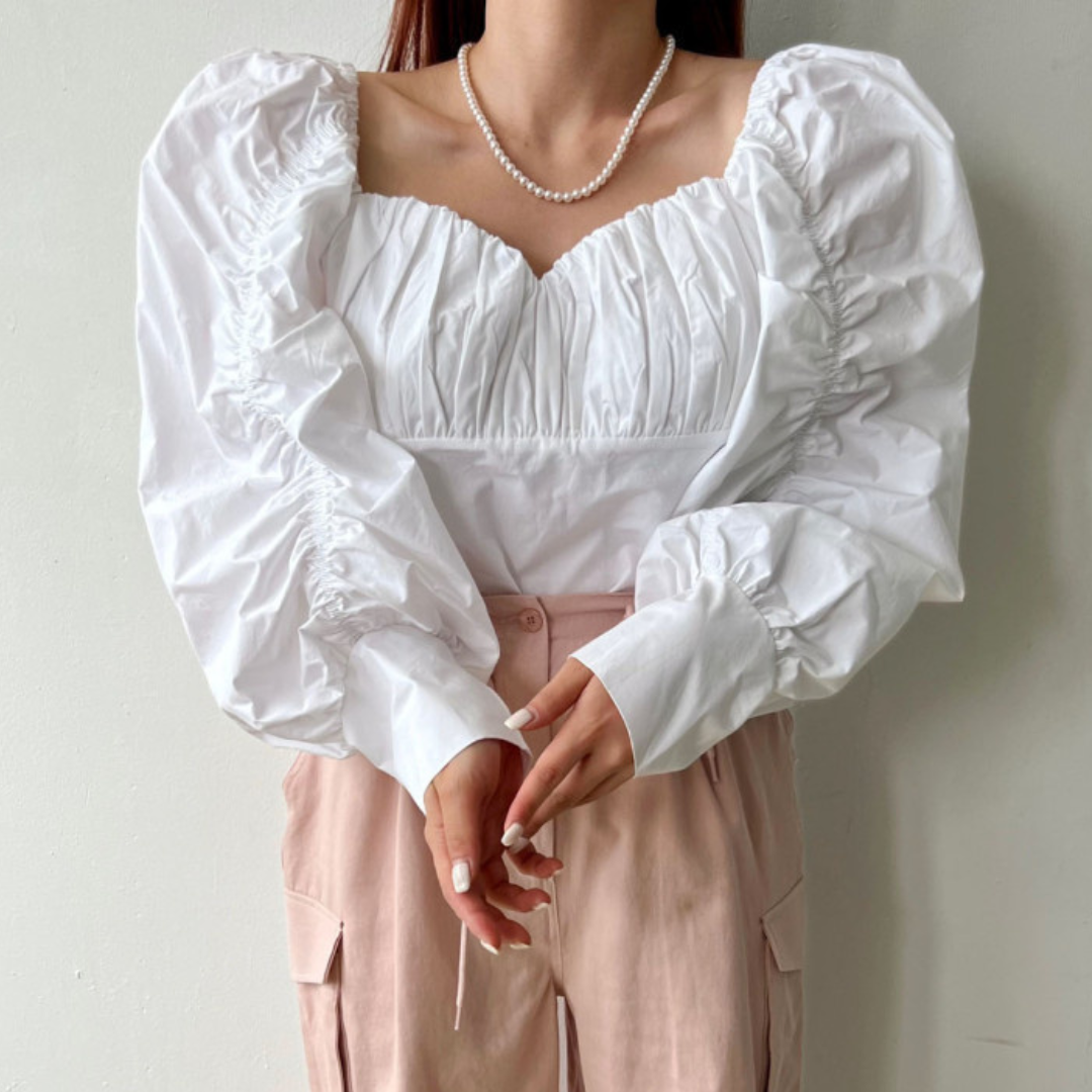 pleated puff sleeve shirt lf2696