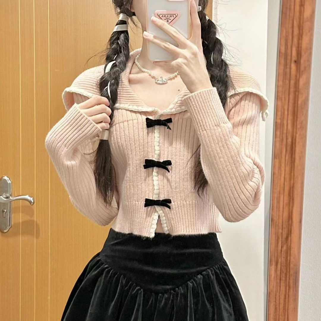 big collar short knit sweater lf2726
