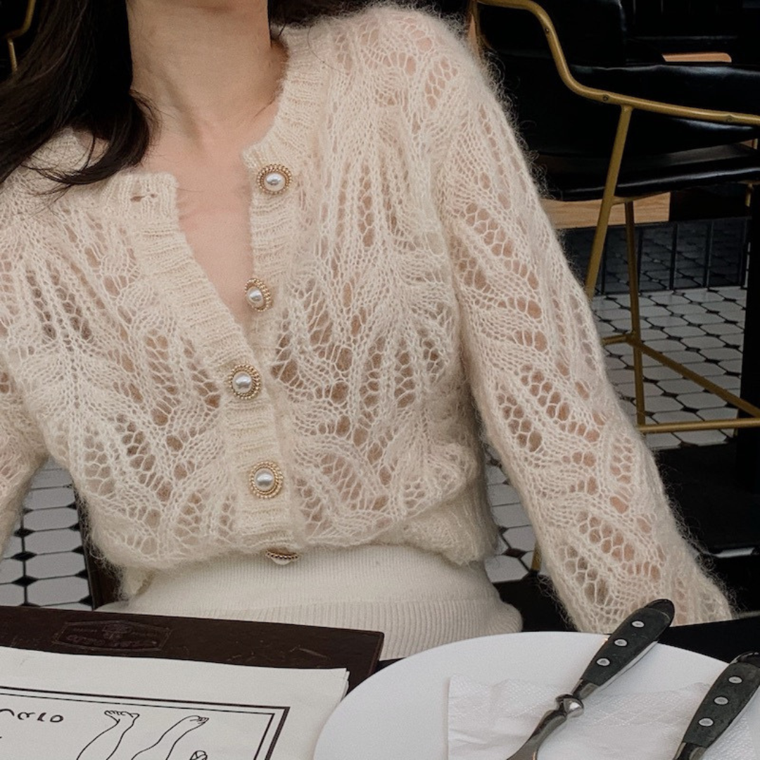 pearl button crochet knit cardigan lf2569