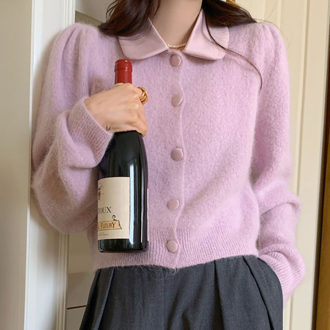knit cardigan with collar lf2590