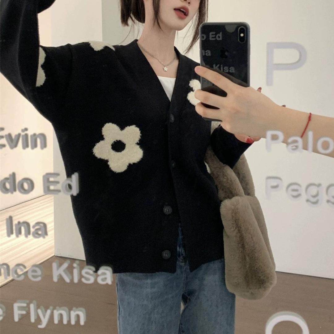 flower button sweater cardigan lf2648