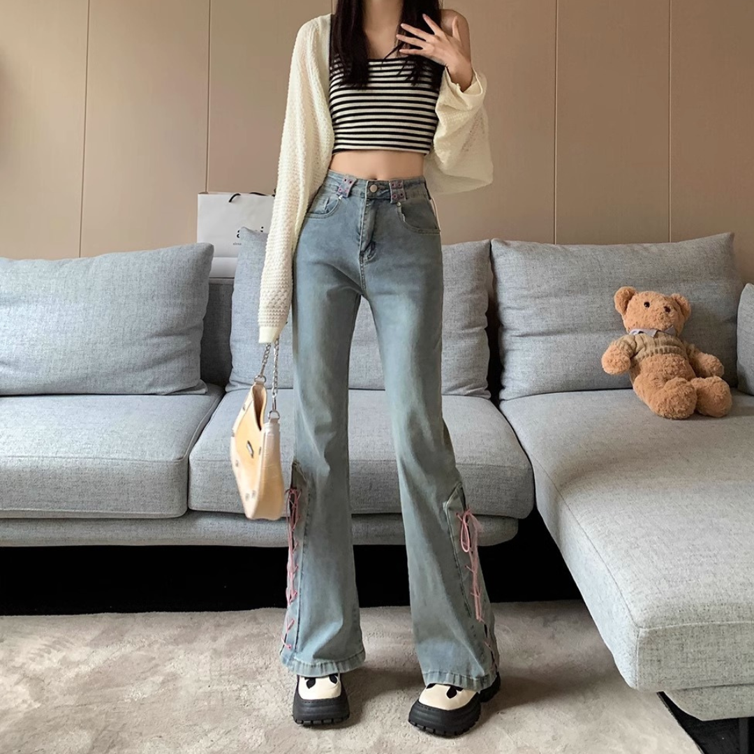 lace up flare denim lf2964