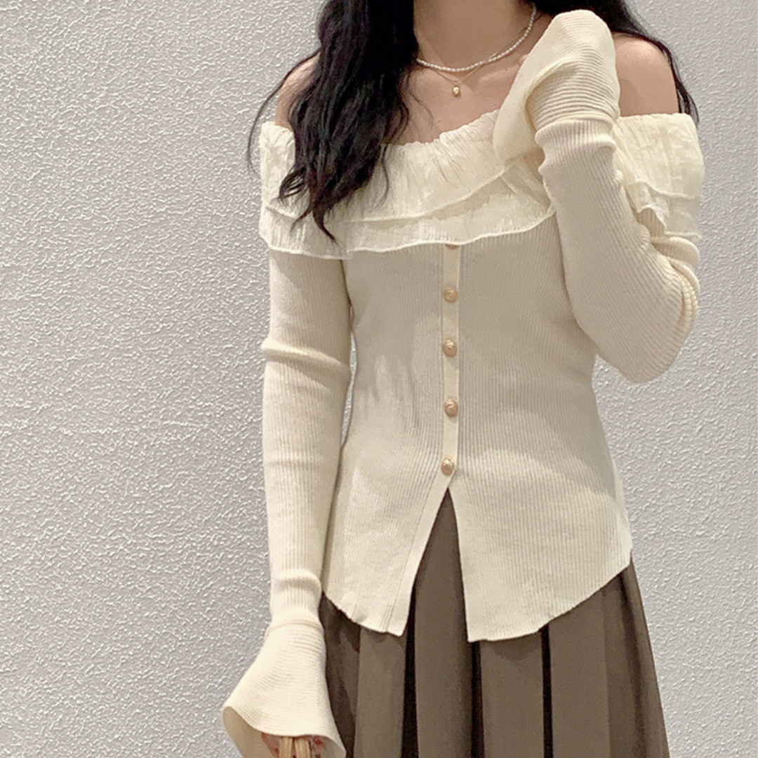 ruffled one shoulder sweater lf2601