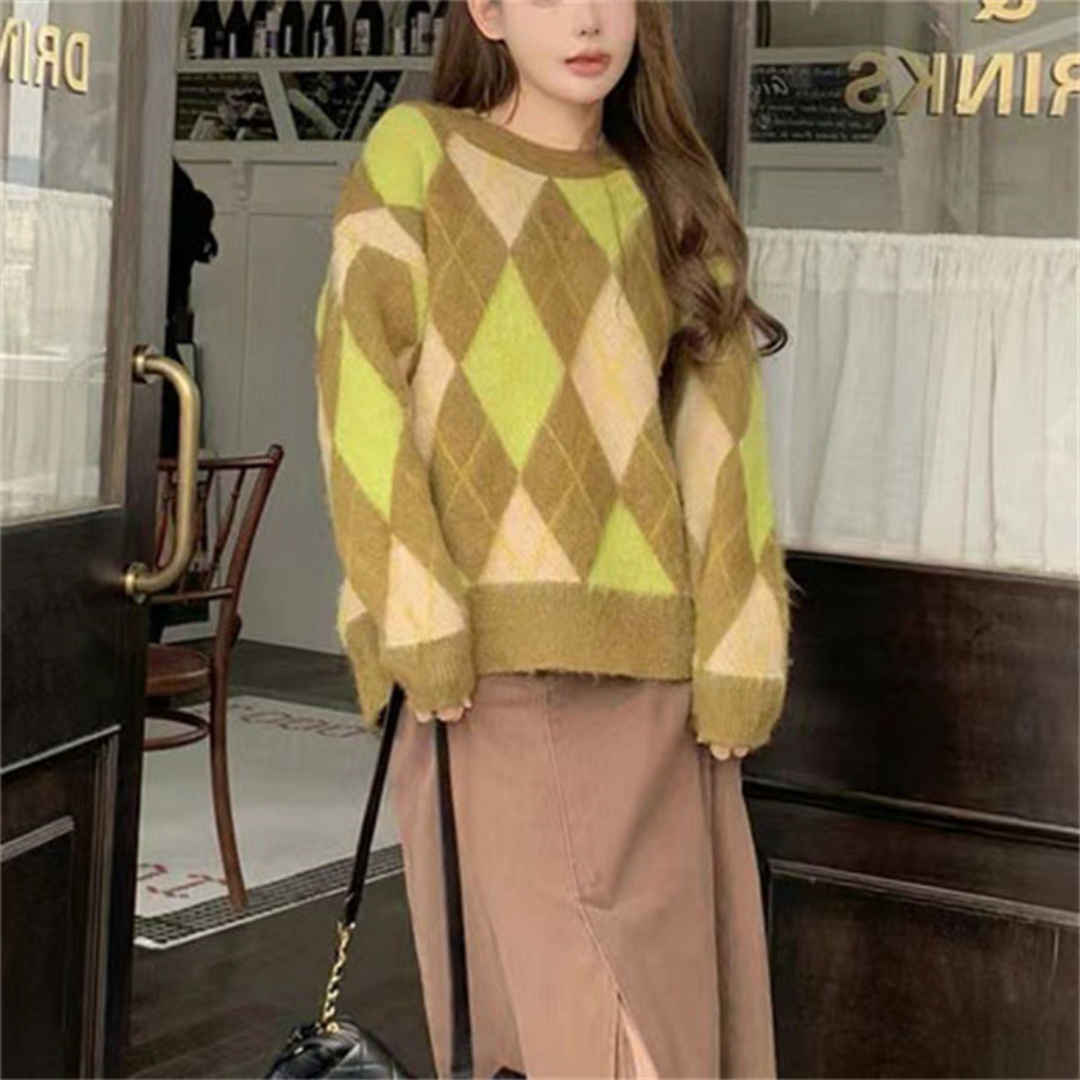 diamond check sweater lf2666