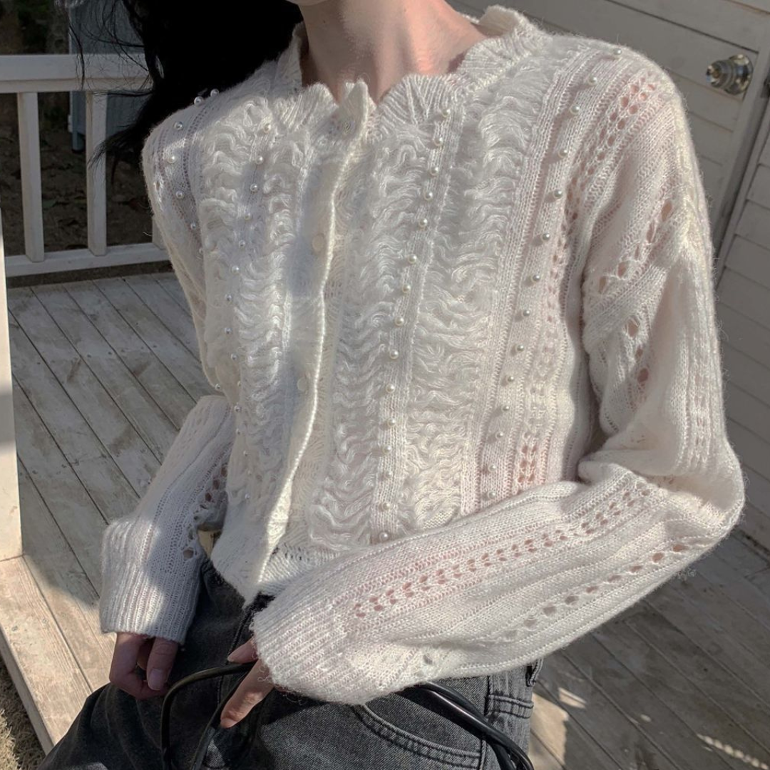 pearl scallop knit cardigan lf2541