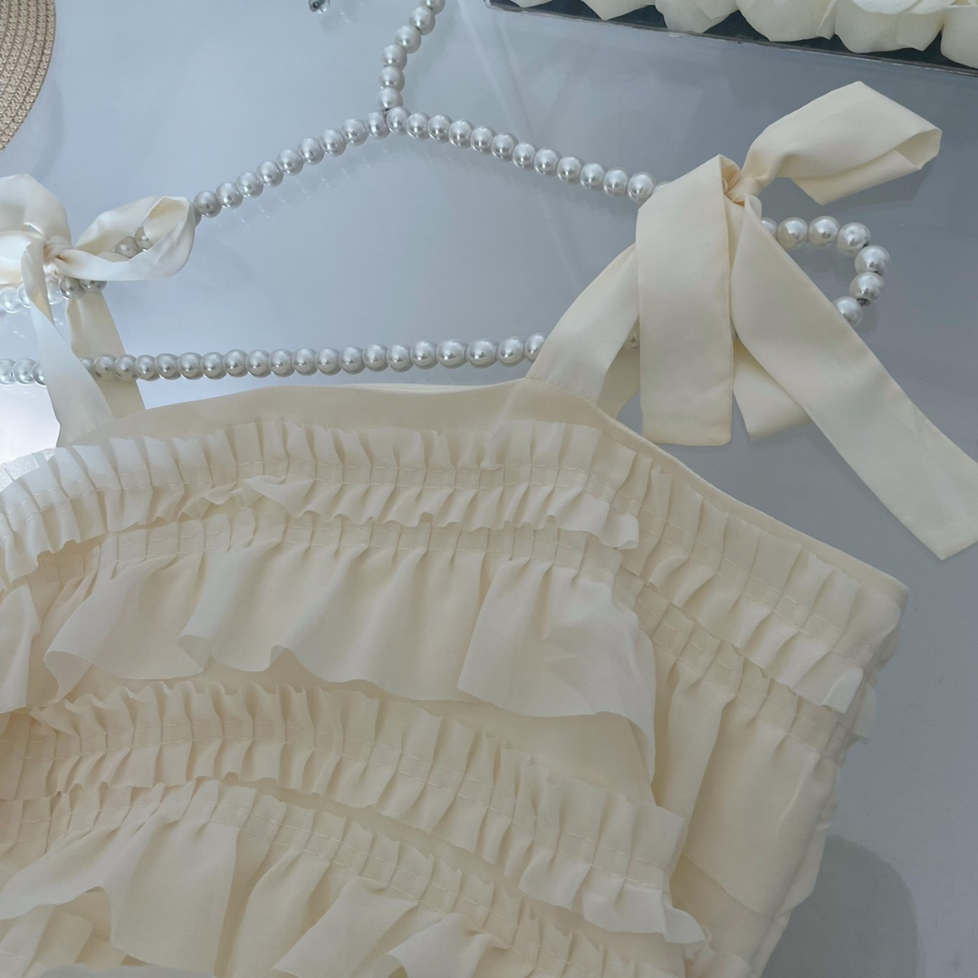 【即納】ribbon shoulder frill cami onepiece lf3155