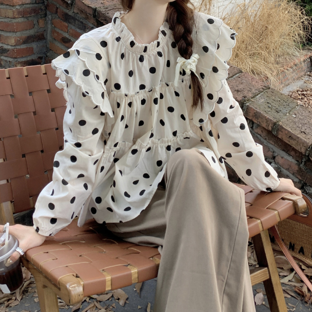 polka dot ruffle shirt lf2597