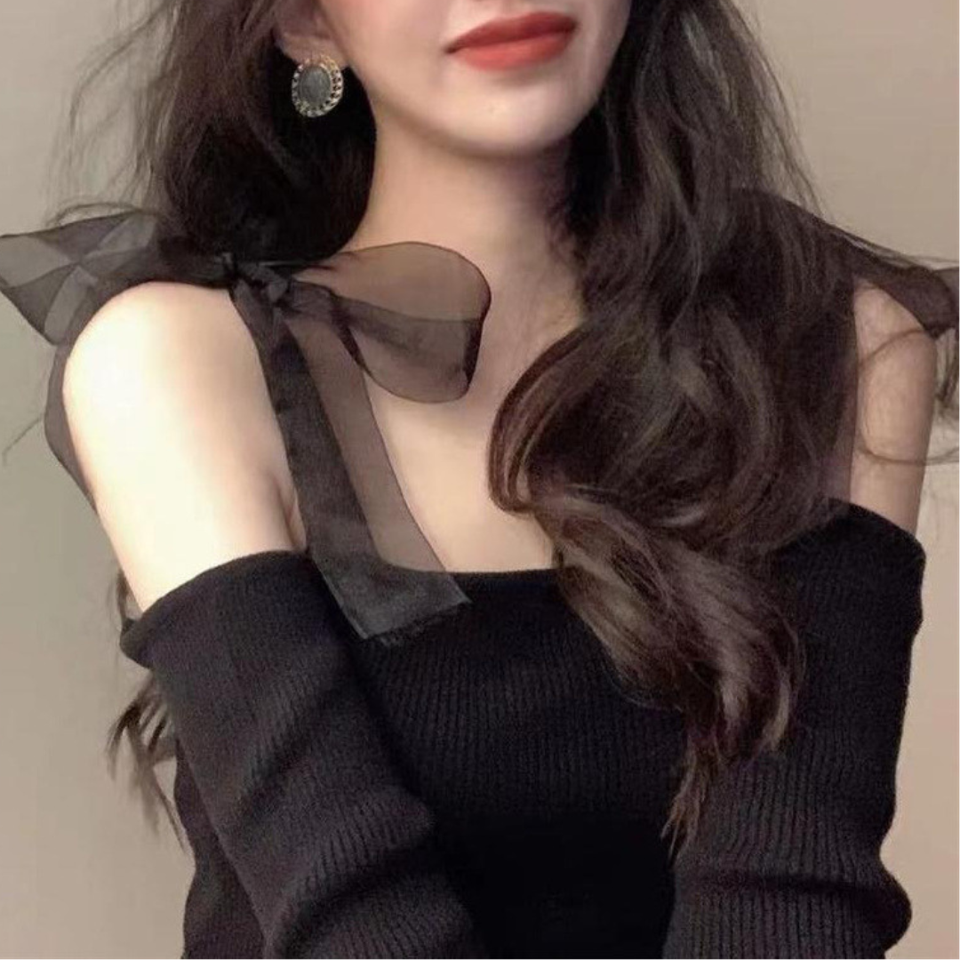 top shoulder with ribbon lf2604-1【即納】