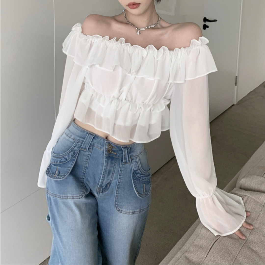 chiffon ruffle tops lf3069