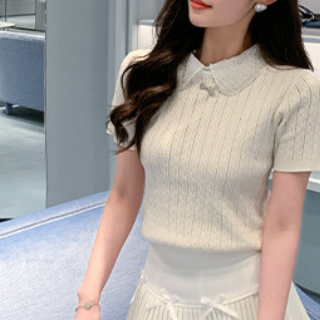 sparkly collar short sleeve knit lf3287