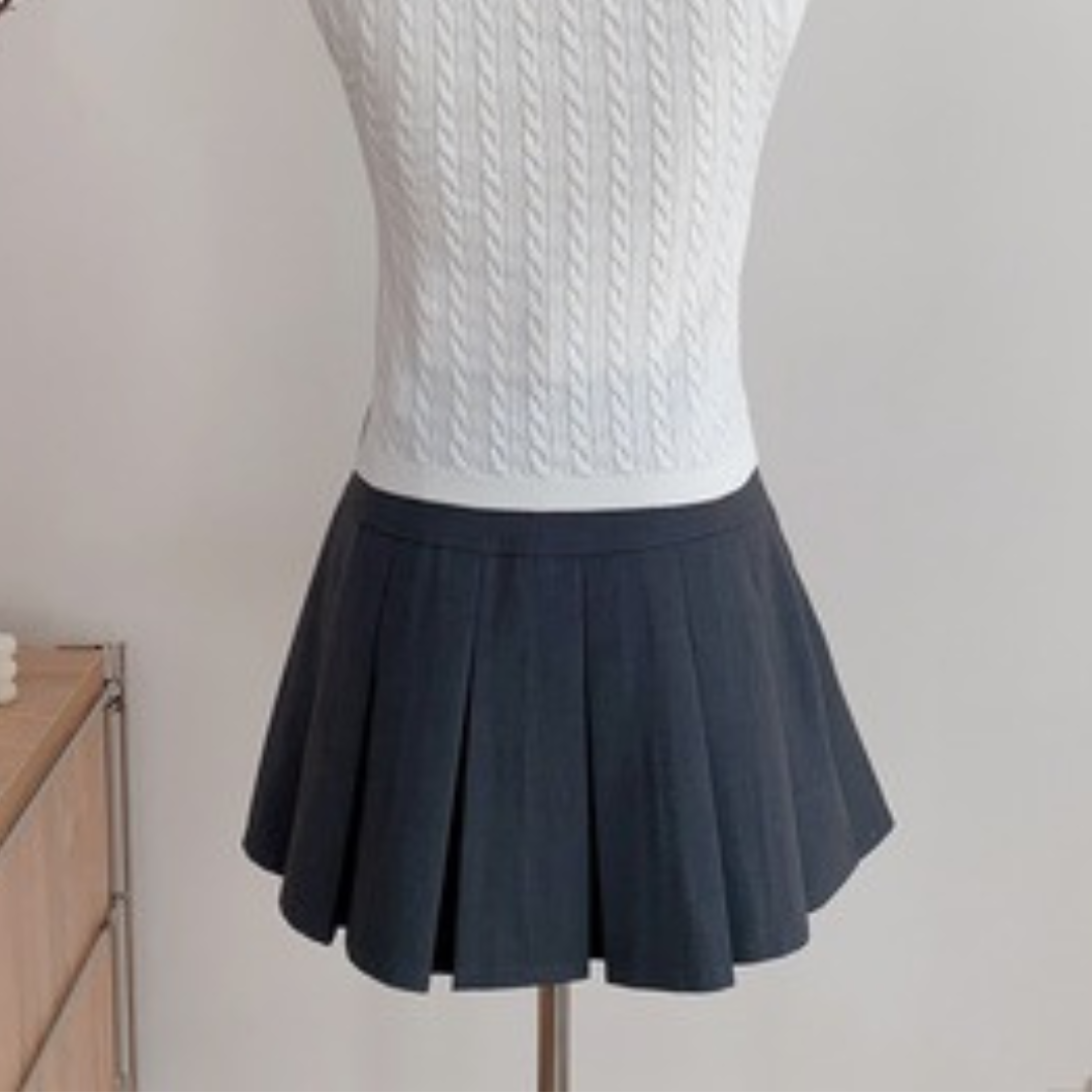 mini ribbon box pleats skirt lf2525