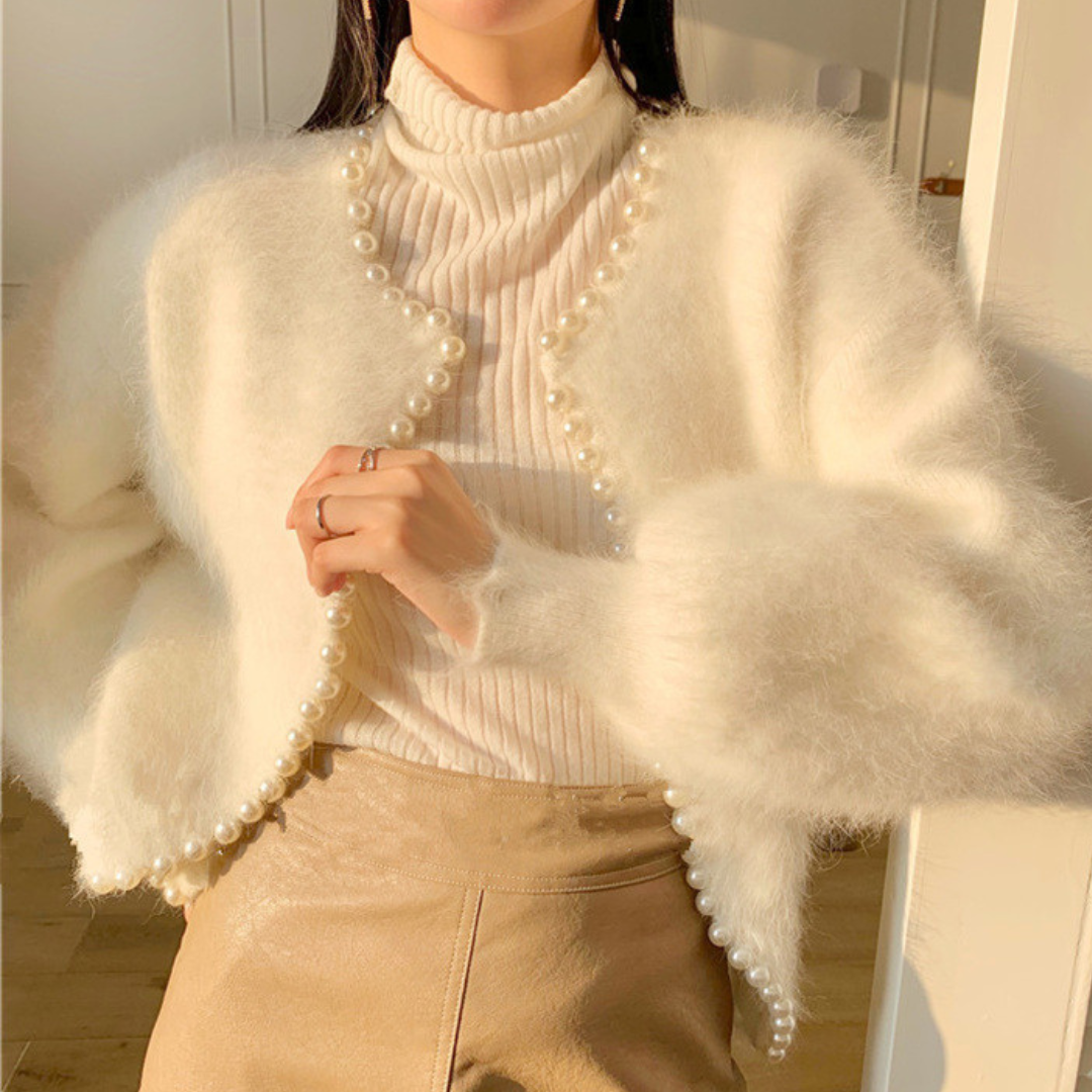 pearl mohair knit cardigan lf2546