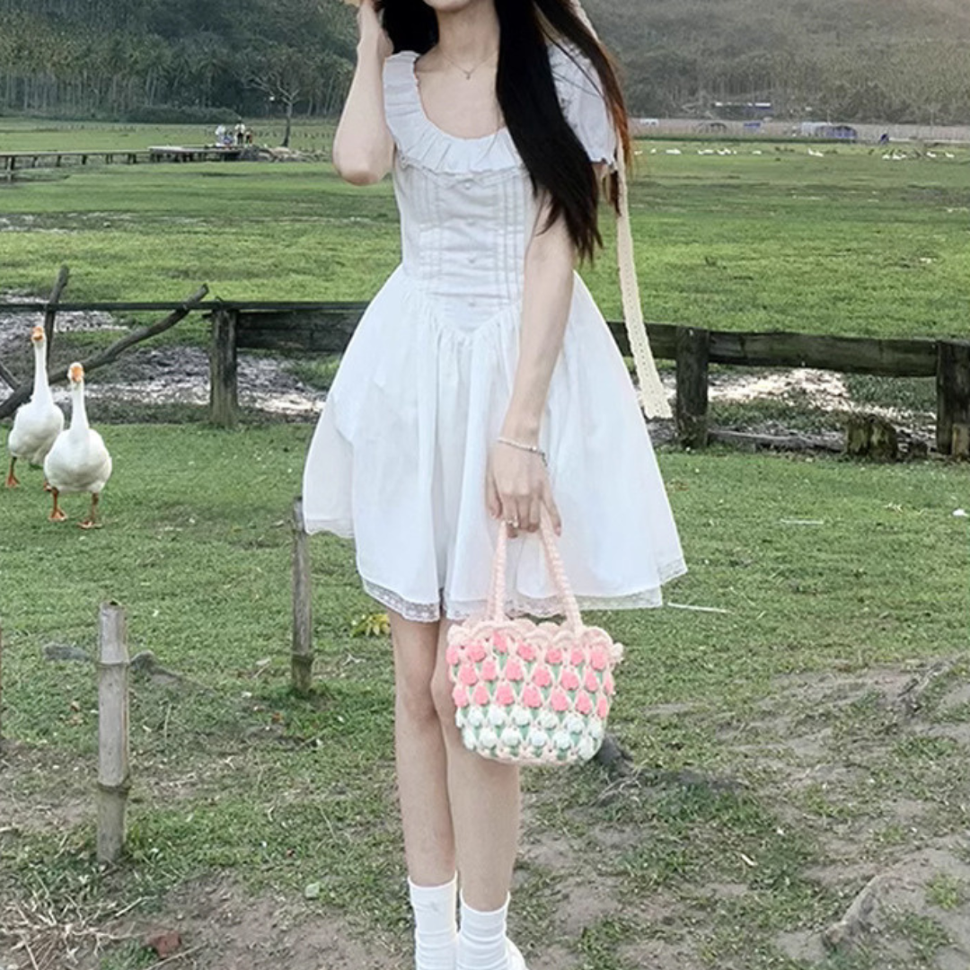 short sleeve ruffle girly onepiece lf3134