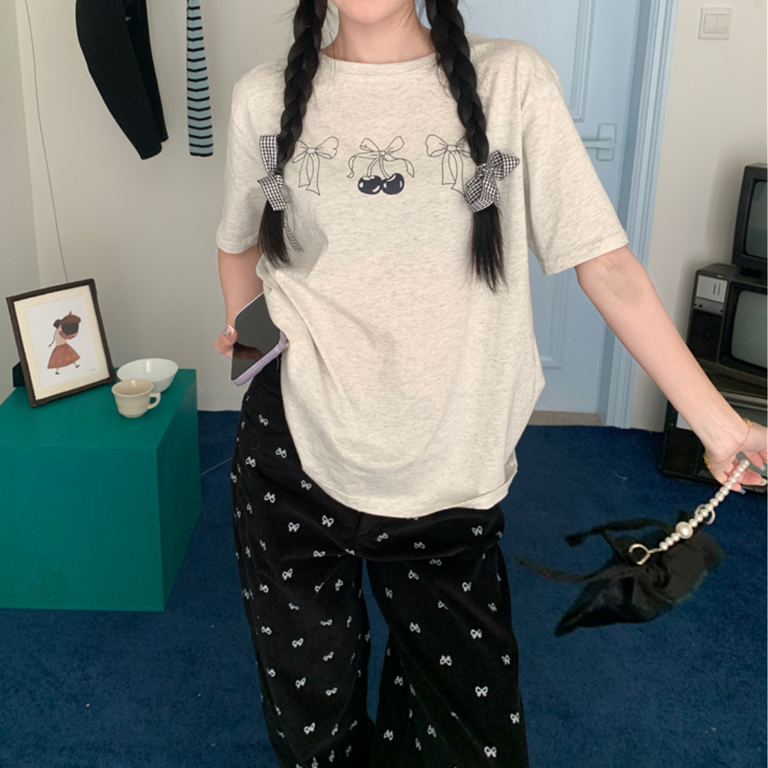 【即納】Cherry print T-shirt lf3281