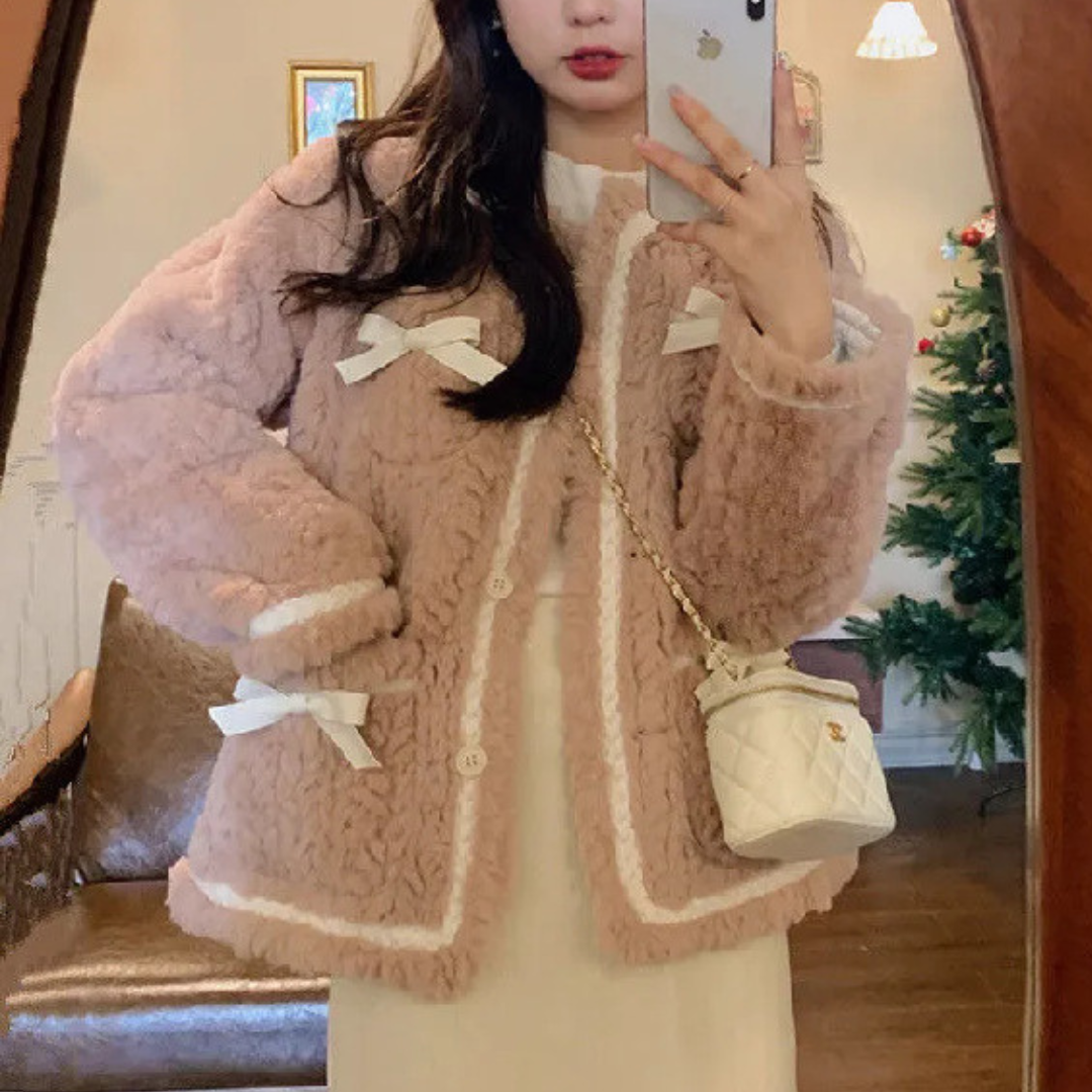 【Ranking4位】french ribbon plush coat lf2627