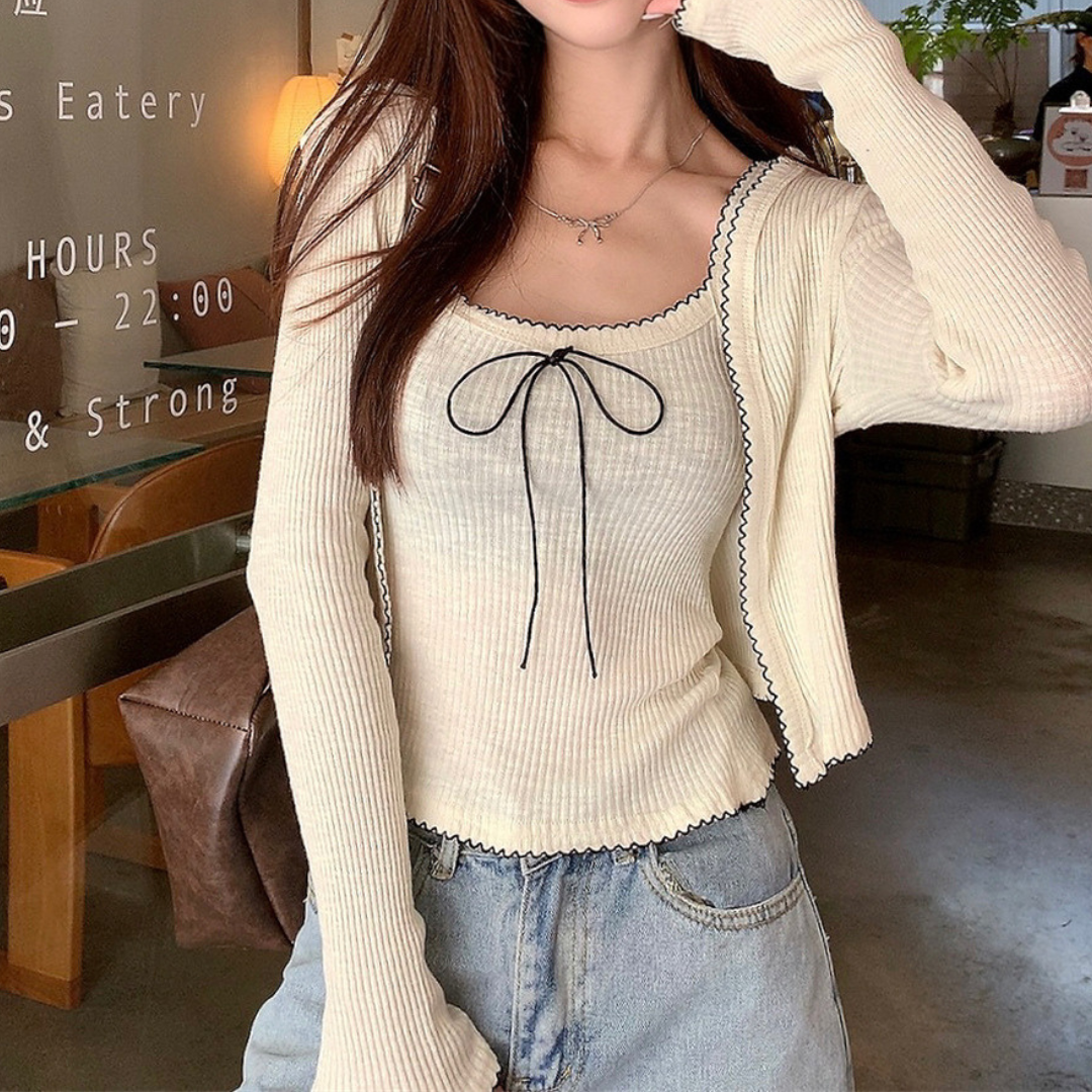ribbon cami long sleeve cardigan lf3193