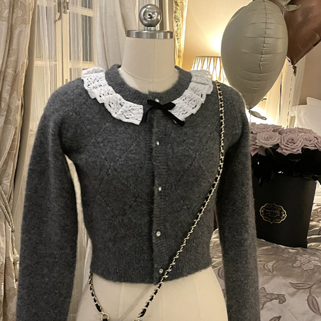 【Ranking16位】lace collar knit sweater lf2728