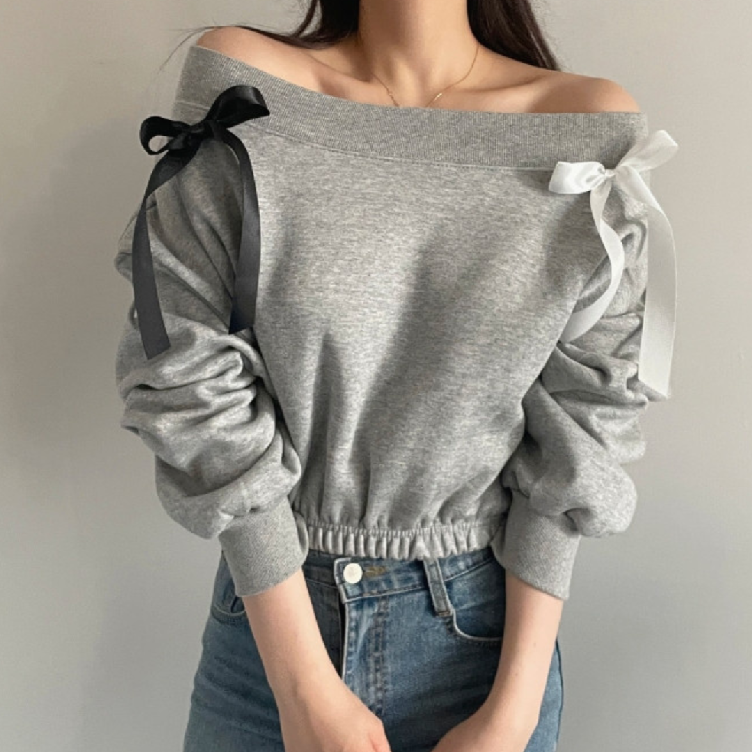 off shoulder ribbon sweat lf2821 – La Florence