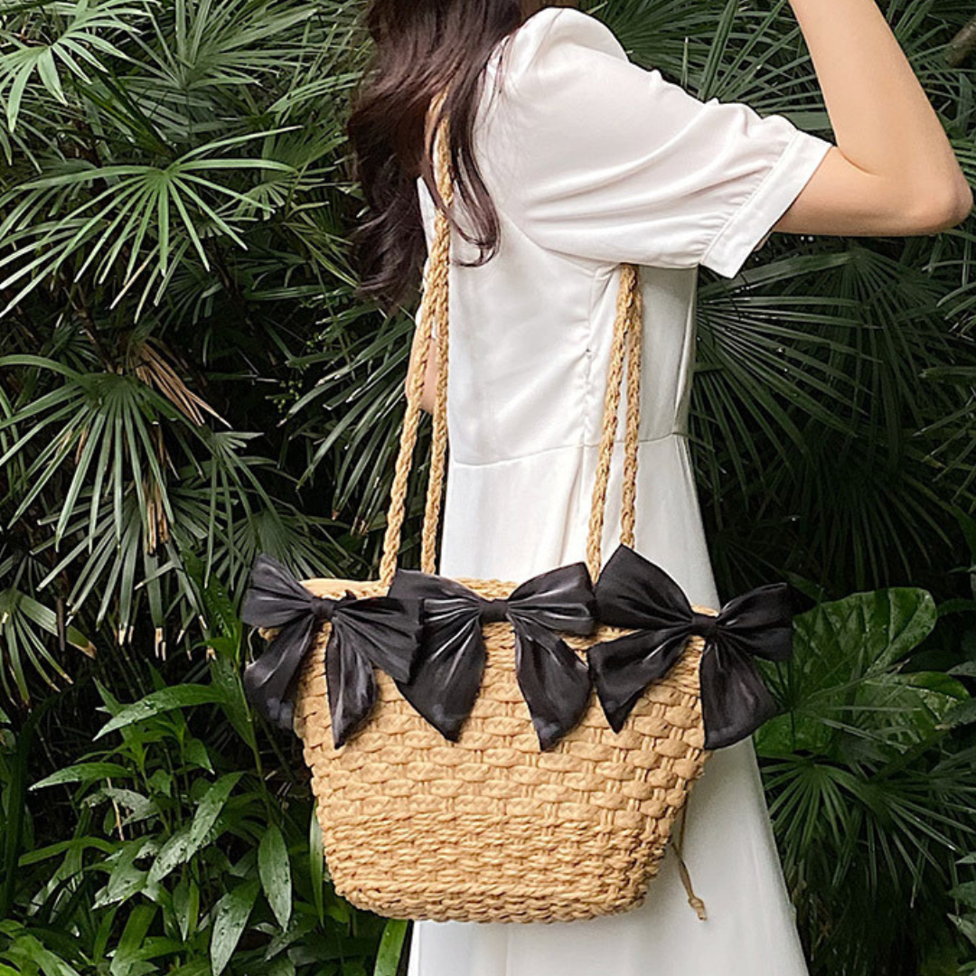 satin ribbon straw bag lf3246