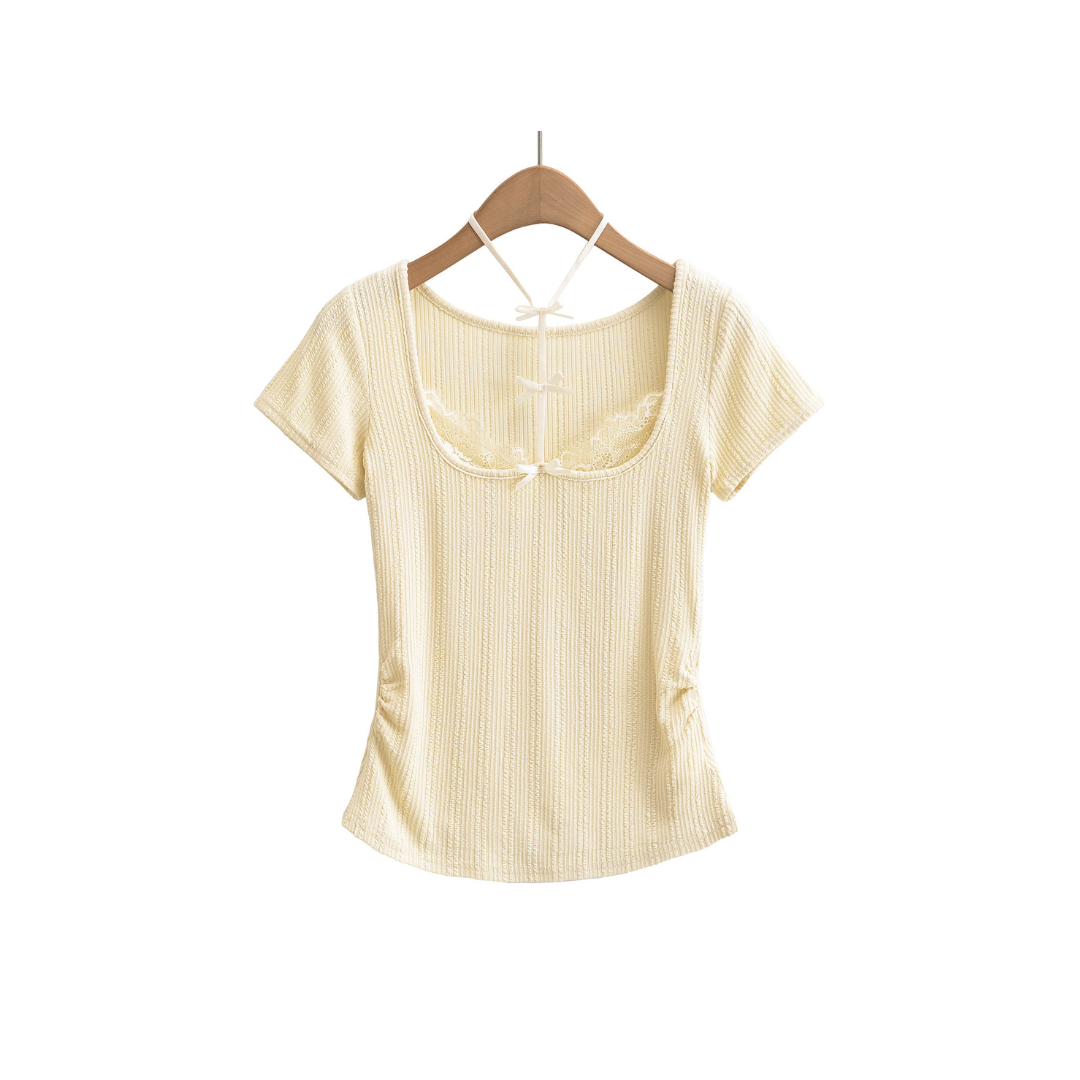 ribbon lace design stretch tops lf3212