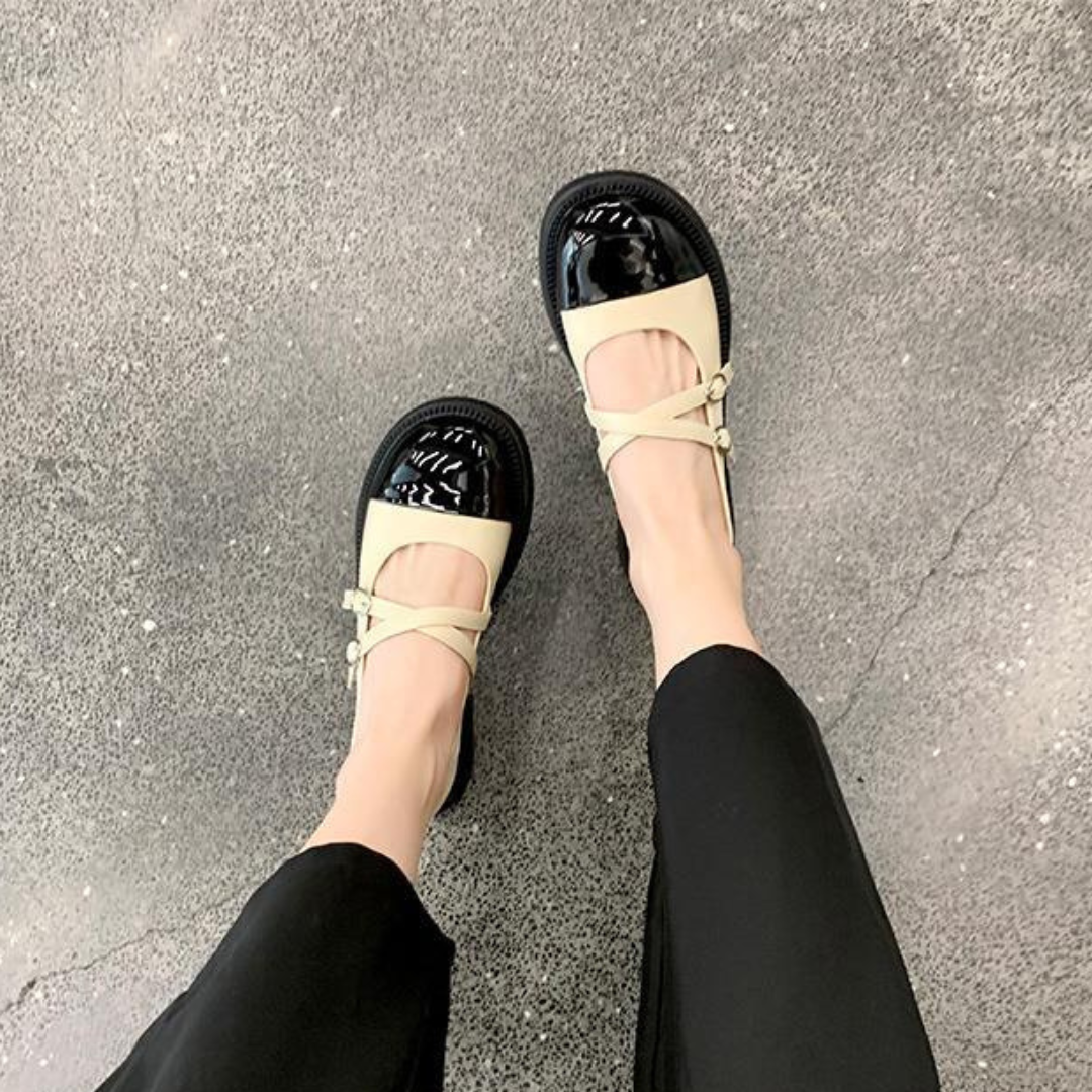 bicolor double strap pumps lf2560